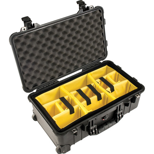 Pelican 1510 Carry On Case with Yellow and Black Divider Set Black