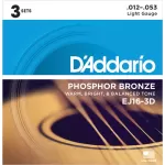 DAddario EJ163D Light Phosphor Bronze MultiPack Acoustic Guitar Strings 6String Set 12  53 3Pack