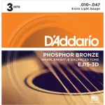 DAddario EJ153D Extra Light Phosphor Bronze MultiPack Acoustic Guitar Strings 6String Set 10  47 3Pack